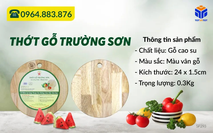 Thớt gỗ cao su Trường Sơn 24cm